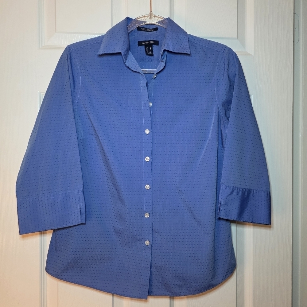 Lands' End Blue 3/4 Sleeve Button Down, 4